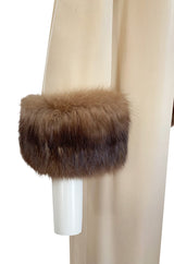 Fall 1966 Norman Norell Couture Ivory Silk Crepe Dress w Natural Mink Cuffs & Hem Detailing