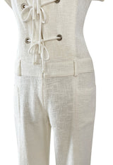 Fabulous 2007 Chanel Resort Runway Textured White Lace Front Pocket Jumpsuit