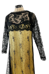 Fall 1997 Christian Lacroix Runway Black Lace Over Dress w a Slinky Silk Underdress