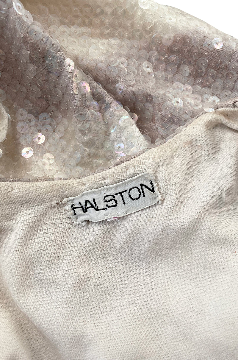 Iconic 1973 Halston Cloud Dress in Silver Grey & Ivory Covered with Iridescent Sequins