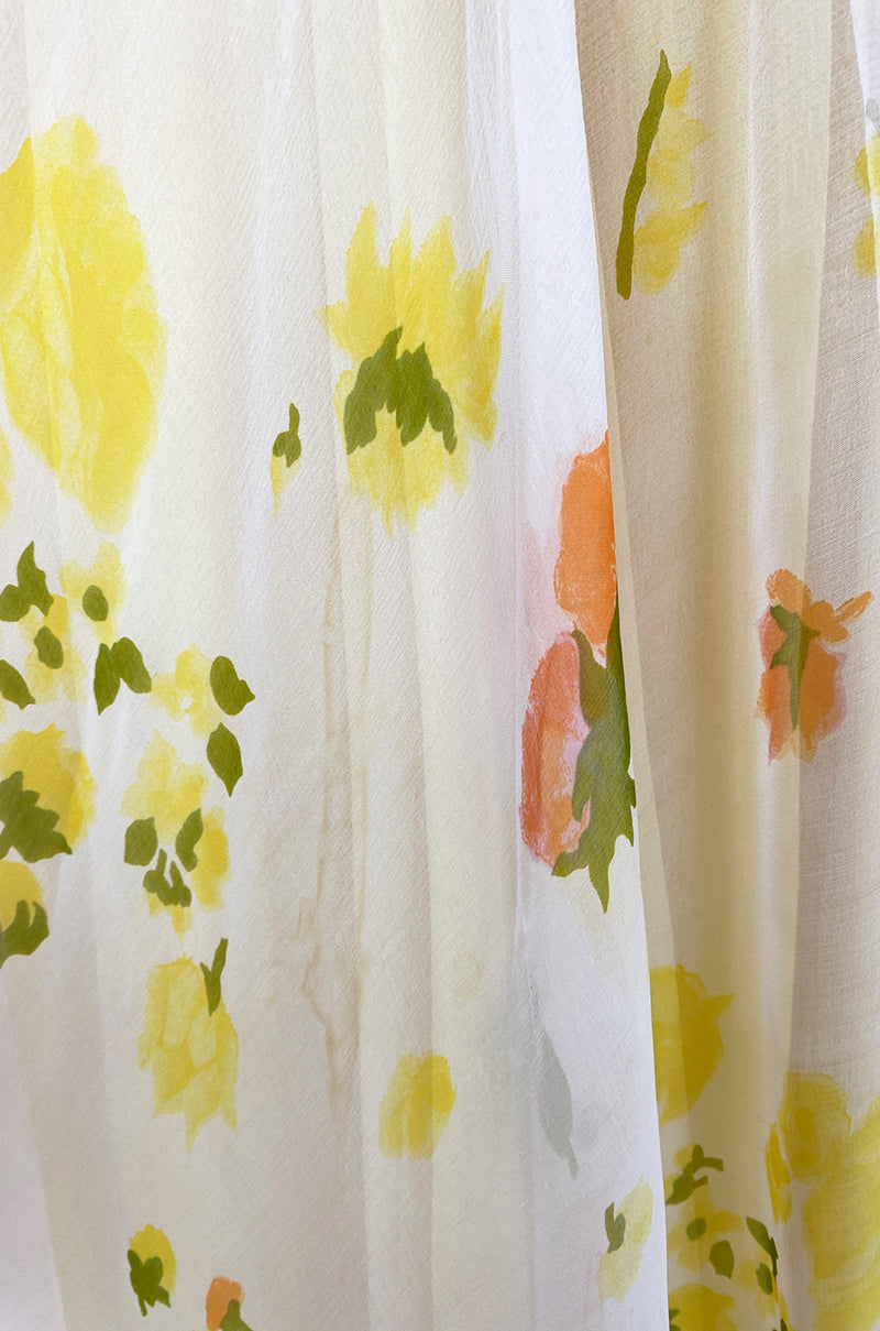 1961 Ferdinando Sarmi Strapless Yellow Floral Print Silk Chiffon Dress ...