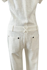 Fabulous 2007 Chanel Resort Runway Textured White Lace Front Pocket Jumpsuit