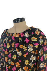 Early 1970s Christian Dior by Marc Bohan Demi-Couture Floral Silk Skirt & Top Dress Set