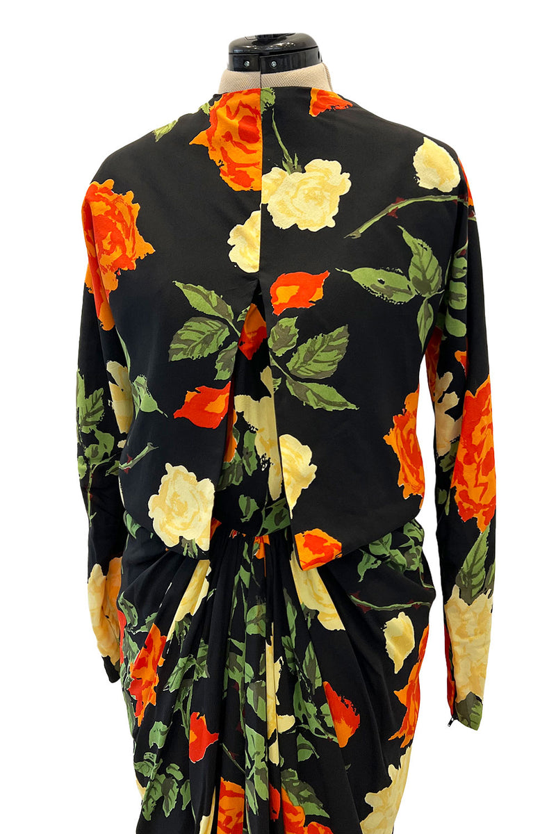 Superb 1957 James Galanos Oversized Floral Print Silk Dress w Matching Jacket