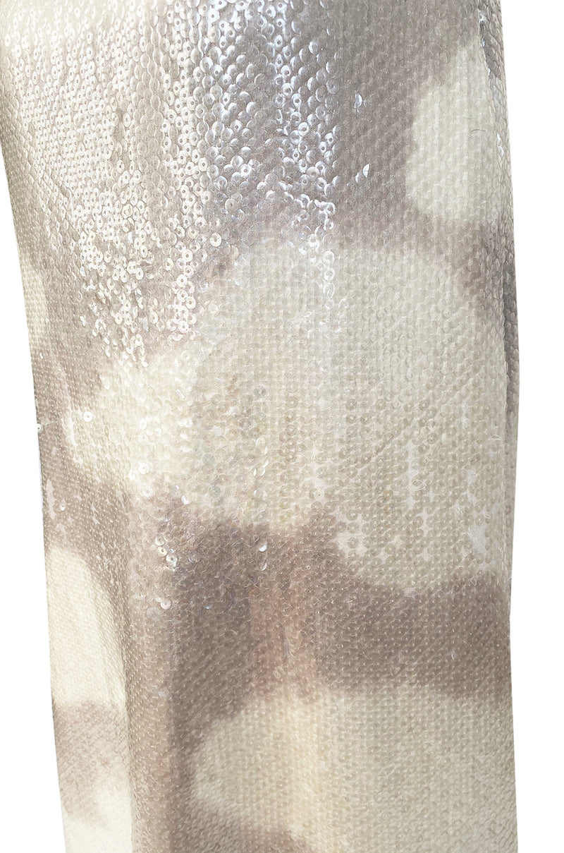 Iconic 1973 Halston Cloud Dress in Silver Grey & Ivory Covered with Iridescent Sequins