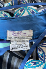 Printed Pucci Blue 1960s Jersey Dress Floral Bold Emilio w Couture Silk Ocean Shrimpton –