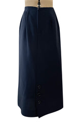 Stunning 1950s Jacques Fath Deep Navy Blue Silk Button Vent & Side Button Jacket Suit