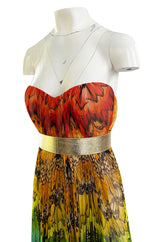 Spring 2008 Alexander McQueen Iconic Strapless Silk Chiffon Butterfly Rainbow Dress w Belt