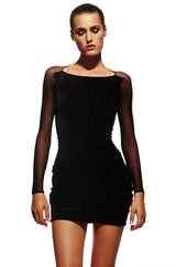 c. 1990 Giorgio Di Sant Angelo Black Silk Stretch Net Fitted Mini Dress