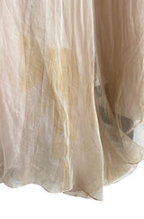 Rare Late 1940s Jacques Fath Pale Nude Silk Organza Dress w Full Skirt & Plunge Front