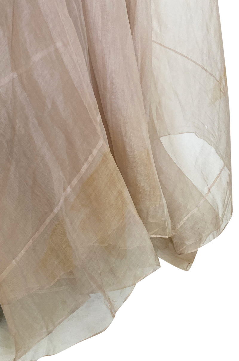 Rare Late 1940s Jacques Fath Pale Nude Silk Organza Dress w Full Skirt & Plunge Front