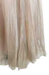 Rare Late 1940s Jacques Fath Pale Nude Silk Organza Dress w Full Skirt & Plunge Front