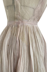 Rare Late 1940s Jacques Fath Pale Nude Silk Organza Dress w Full Skirt & Plunge Front