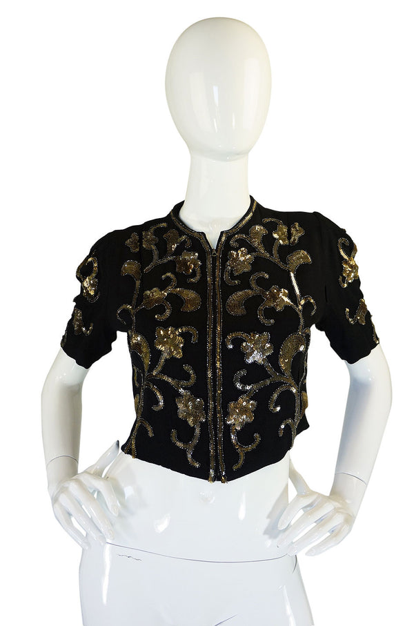 Amazing 1940s Sequined Zip Front Top