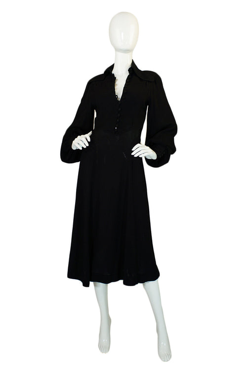 1960s Ossie Clark Black Moss Crepe