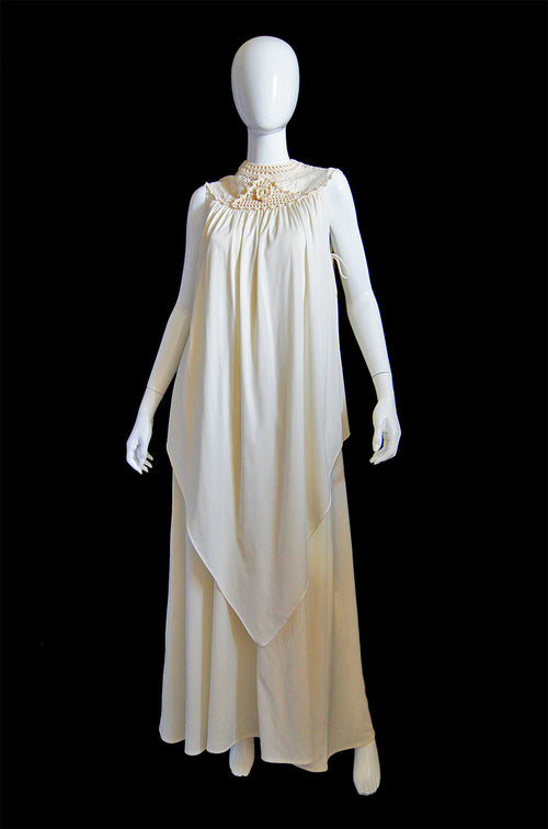 1970s Grecian Crochet Neck Jersey Maxi