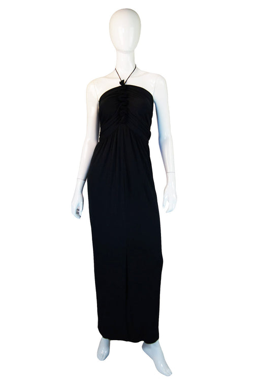 1970s Ruffle Front Bill Blass Maxi Dress