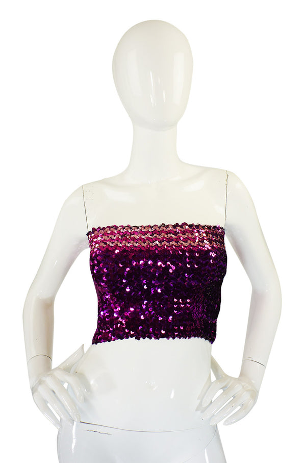 1970s Sequin Purple & Pink Tube Top