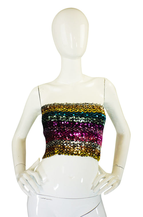 1970s Sequin Multi Stripe Tube Top