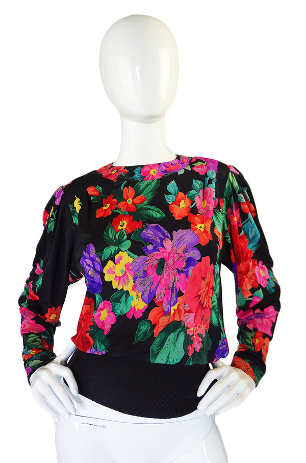 1970s Silk Floral Leonard Paris Top