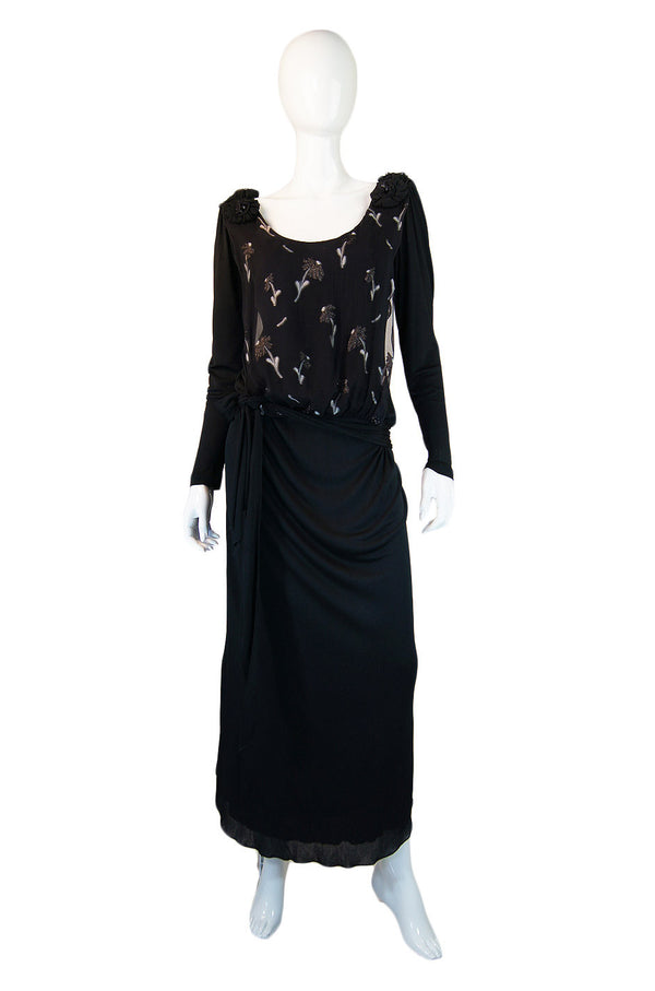 1970s Silk & Jersey Holly Harp Maxi Dress