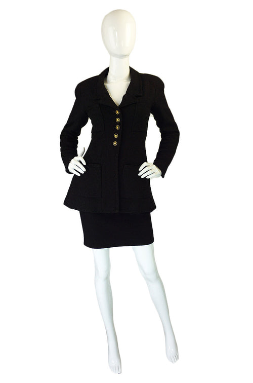 1993 Chanel Black Boucle Jacket & Skirt