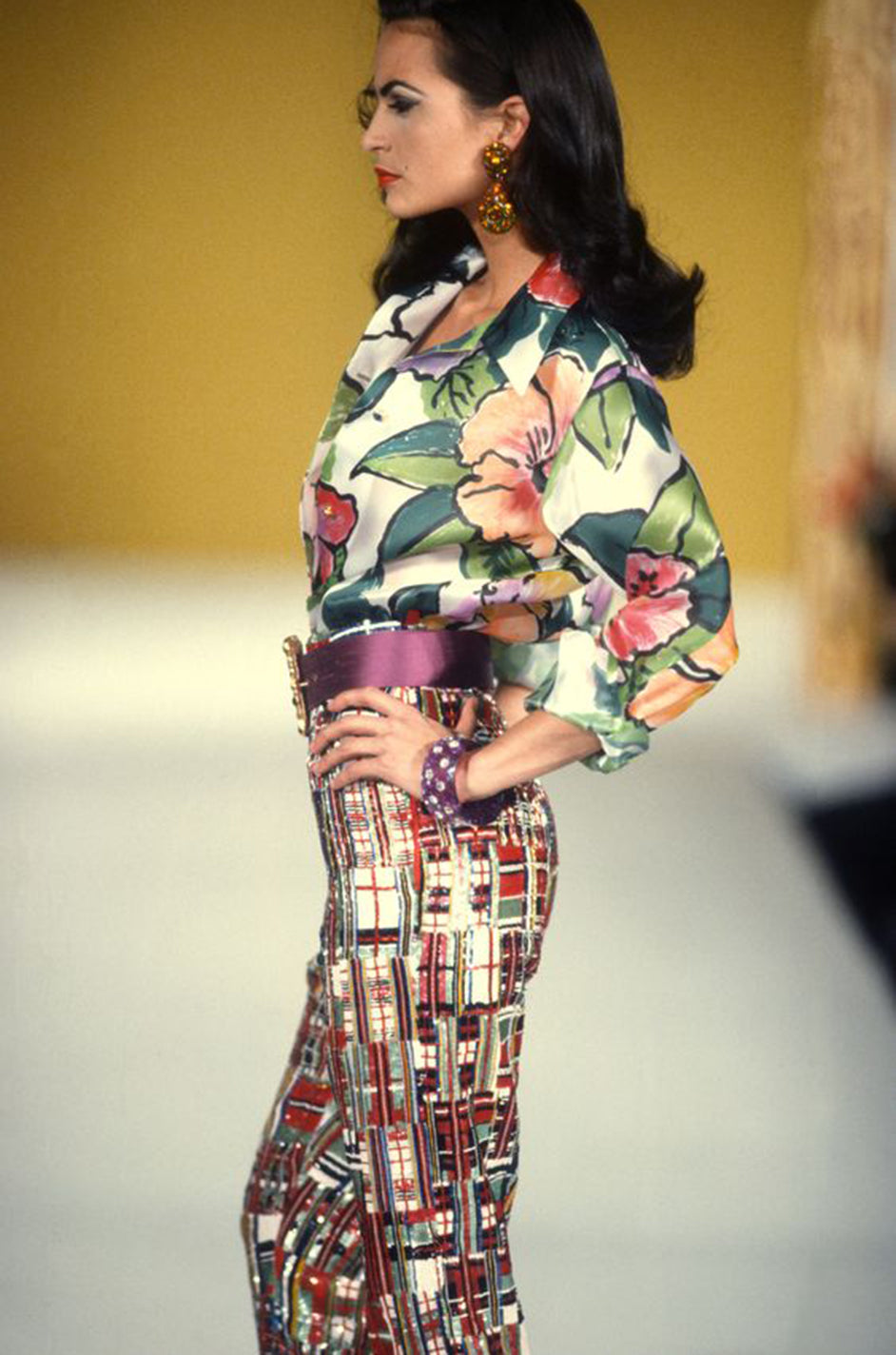 Spring 1992 Todd Oldham Floral Top w Rainbow Striped Jacket & Skirt Su ...