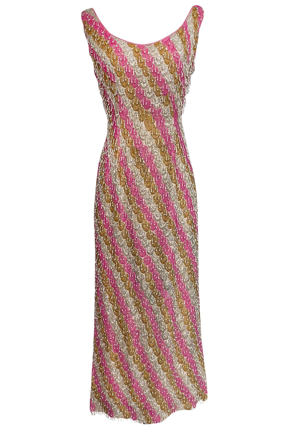 Spectacular 1950s Unlabeled Pink & Gold Glass Bead & Pearl Dress ...