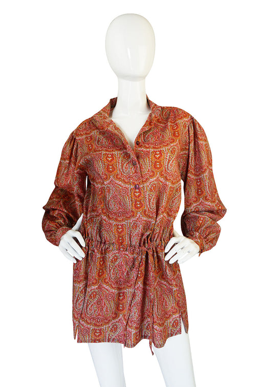 1970s Yves Saint Laurent Paisley Print Challis Tunic Top