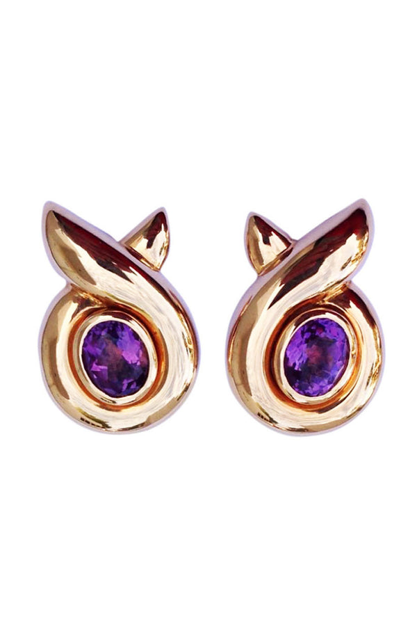 1980s Verdura Amethyst Gold Ear Clips