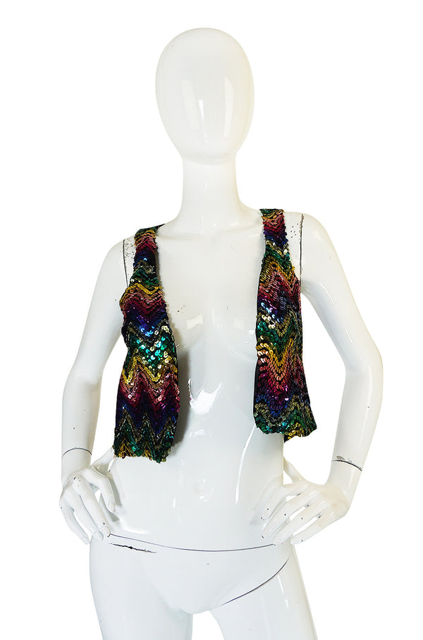 c1973 Biba Rare Rainbow Sequin Vest Top