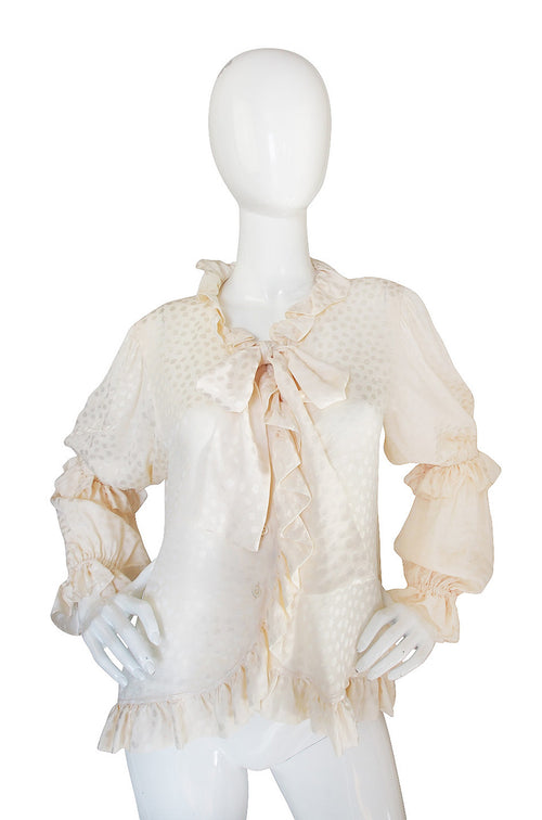 1970s Silk Yves Saint Laurent Ruffled Top