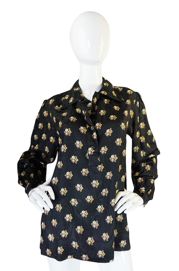 1974 Yves Saint Laurent Silk Floral Print Top