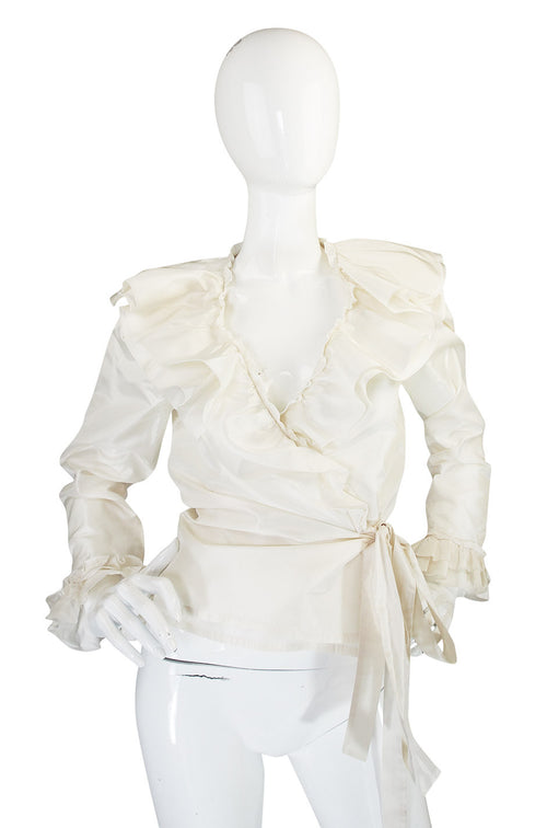 1970s Guy LaRoche Silk Taffeta Wrap Top