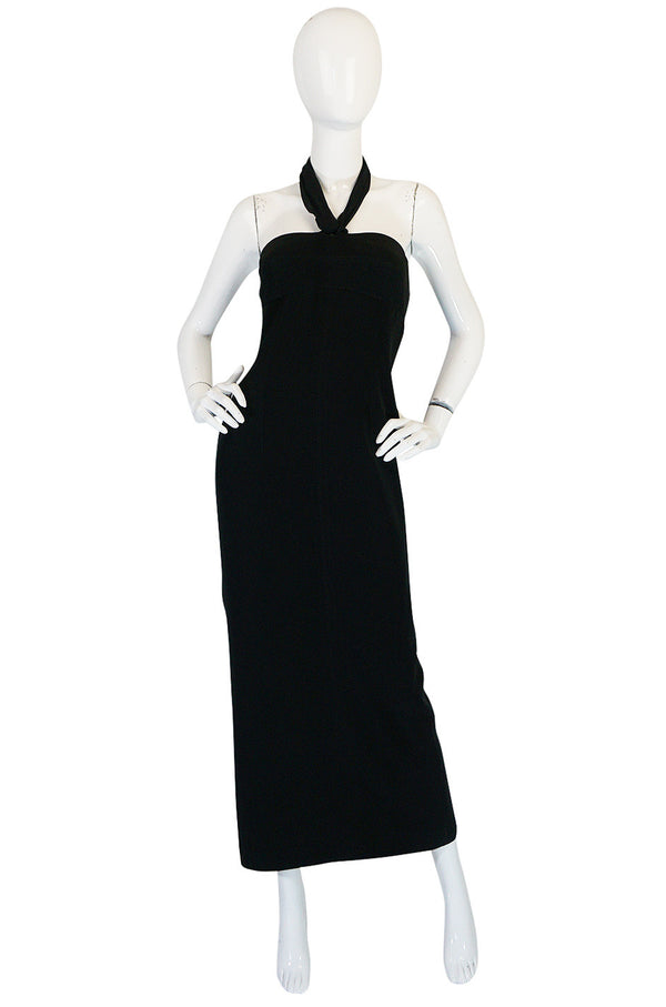 1980s Claude Montana Body Hugging Black Jersey Dress