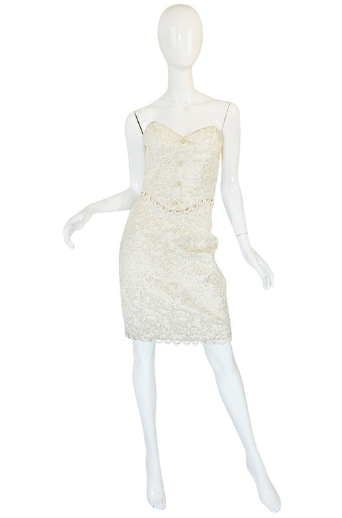 1980s Zandra Rhodes Gold & Cream Bustier Skirt Set