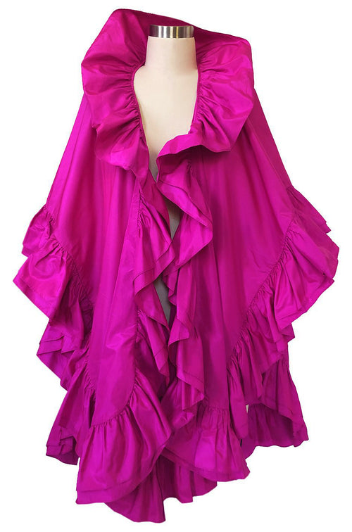 1970s Christian Dior Silk Pink Fuschia Ruffled Evening Cape or Shawl