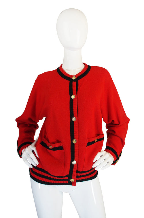 1990s Red Chanel Cashmere Classic Cardigan