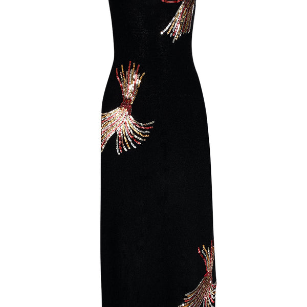 Stunning 1970s Adolfo Black – Knit Shrimpton Sequin & w Dress Rhinestone Couture Detailing