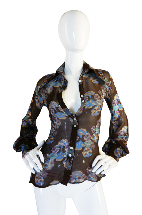 1970s Rare Jeff Banks Extreme Pointed Collar Floral Shirt