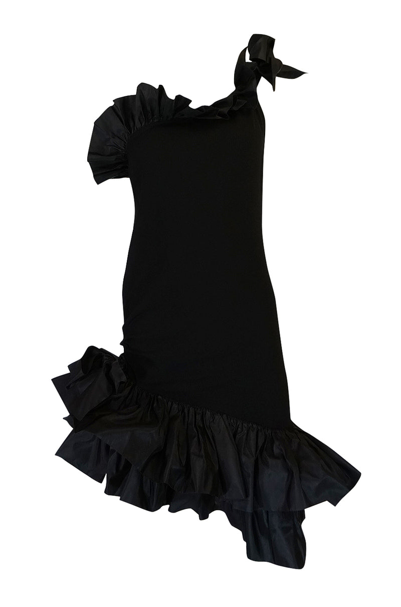 Fall 1982 Yves Saint Laurent Black Ruffled One Shoulder Dress ...
