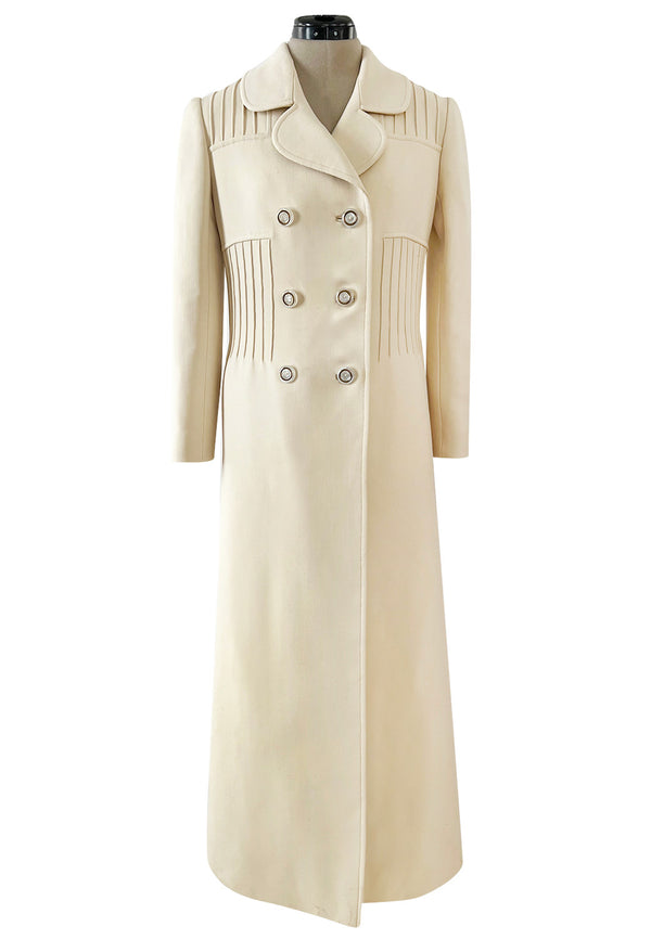 Important Spring 1970 Valentino Haute Couture Ivory Wool Coat w Intricate PinTuck Detailing