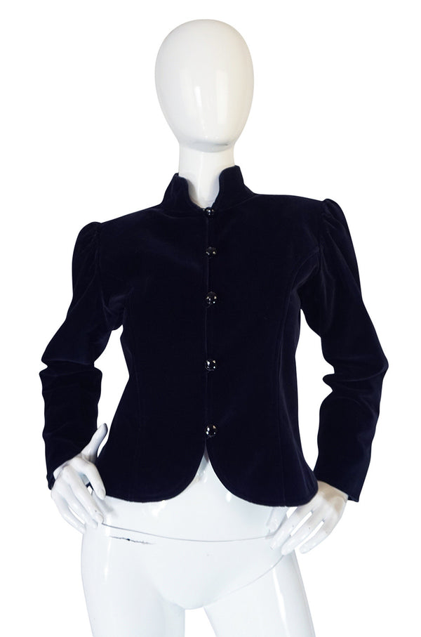 1970s Yves Saint Laurent Deep Blue Velvet Fitted Jacket