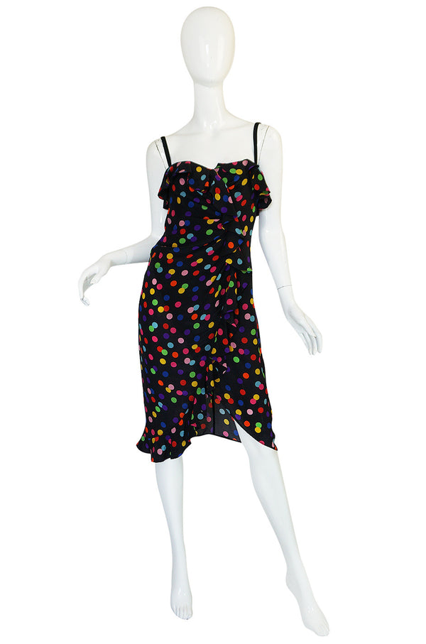 1990s Dolce & Gabbana D&G Silk Multi-Color Dot Dress