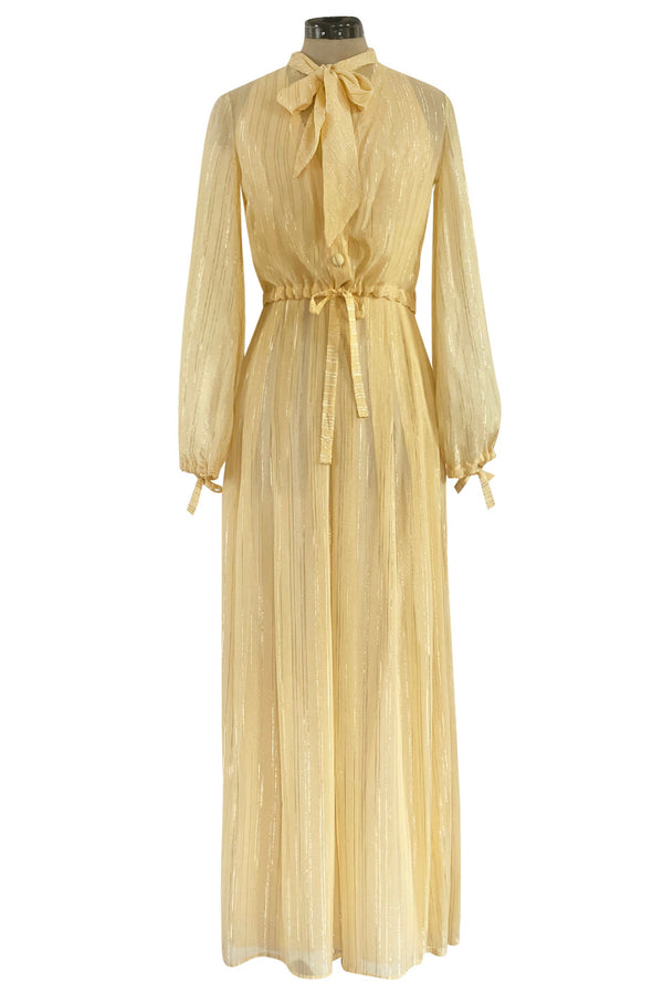 Spring 1976 Christian Dior by Marc Bohan Couture Metallic Gold Striped Silk Chiffon Dress & Jacket