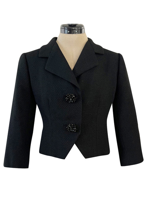 Fall 1959 Cristobal Balenciaga Haute Couture Black Jacket w Incredible Beaded Buttons