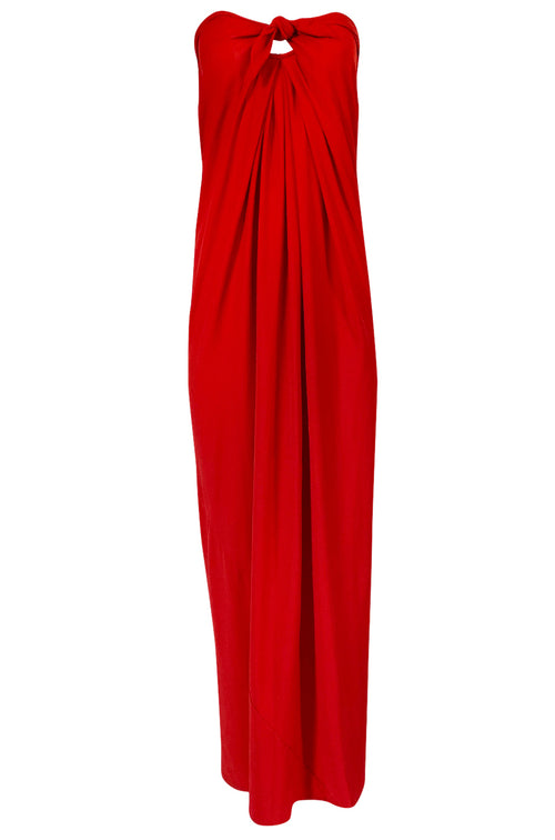 Iconic c1976 Halston Strapless Tie Front Sarong Red Jersey Dress