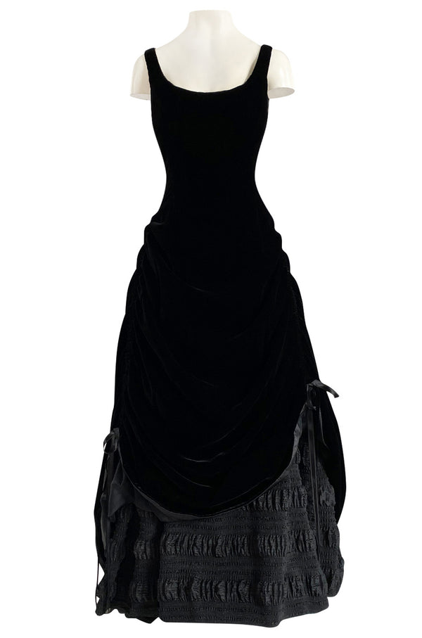 Fall 1998 Christian Lacroix Runway Black Velvet Dress W Signature Puffed Silk Taffeta Underskirt