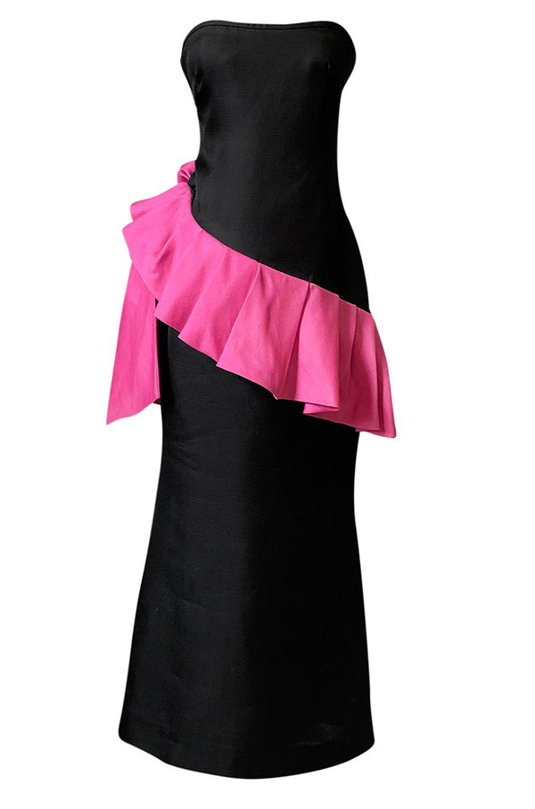 Spring 1987 Yves Saint Laurent Runway & Ad Campaign Pink Ruffle Dress