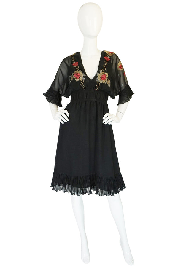 1970s Janice Wainwright Embroidered Chiffon Dress